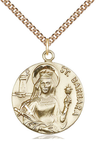 14kt Gold Saint Barbara Medal Engraved Catholic Saint Jewelry
