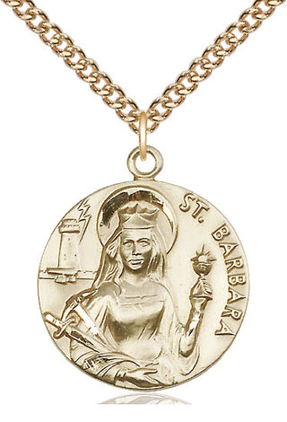 14kt Gold Saint Barbara Medal Engraved Catholic Saint Jewelry