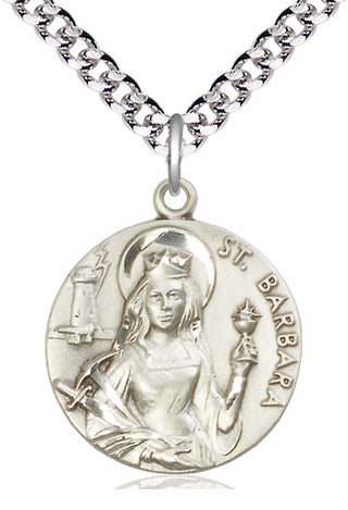 Pewter Saint Barbara Medal Catholic Jewelry Engraved Catholic Saint Jewelry