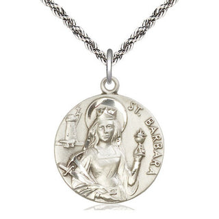 Sterling Silver Saint Barbara Medal Catholic Jewelry Engraved Catholic Saint Jewelry