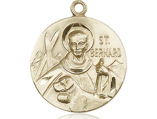 14kt Gold Saint Bernard of Monjoux Medal Engraved Catholic Saint Jewelry