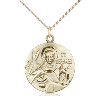 14kt Gold Saint Bernard of Monjoux Medal Engraved Catholic Saint Jewelry