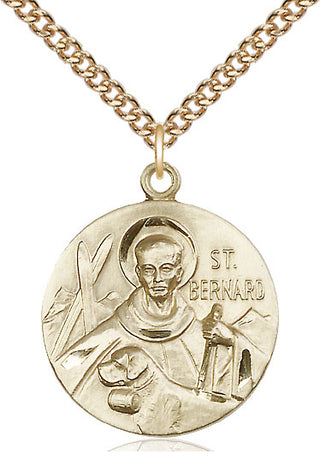 14kt Gold Saint Bernard of Monjoux Medal Engraved Catholic Saint Jewelry
