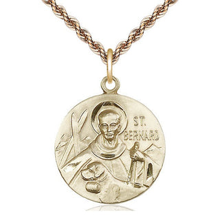 14kt Gold Saint Bernard of Monjoux Medal Engraved Catholic Saint Jewelry