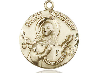 14kt Gold Saint Dorothy Medal Engraved Catholic Saint Jewelry
