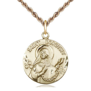 14kt Gold Saint Dorothy Medal Engraved Catholic Saint Jewelry