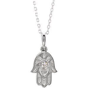 Sterling Silver .03 CTW Diamond Hamsa 16-18" Necklace