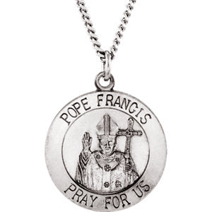 Sterling Silver 18 MM Round Pope Francis 18" Necklace