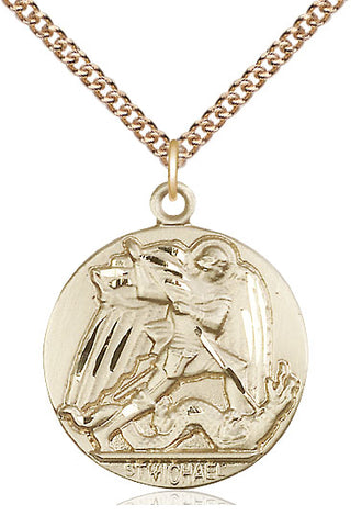14kt Gold Saint Michael the Archangel Medal Engraved Catholic Saint Jewelry