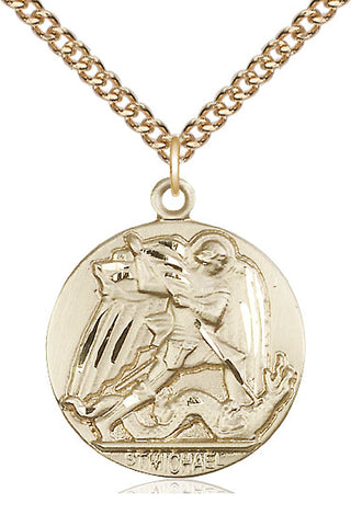 14kt Gold Saint Michael the Archangel Medal Engraved Catholic Saint Jewelry