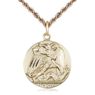 14kt Gold Saint Michael the Archangel Medal Engraved Catholic Saint Jewelry
