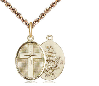 14kt Gold Filled Cross Navy Medal | Medium