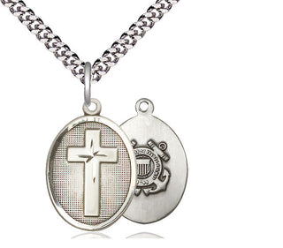 Sterling Silver Cross Coast Guard Medal Religious Jewelry