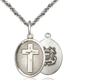 Sterling Silver Cross Coast Guard Medal Religious Jewelry