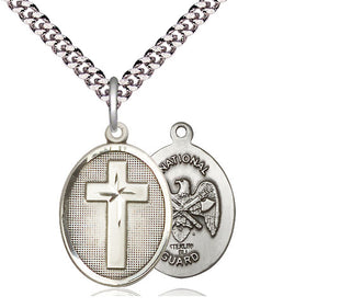 Sterling Silver Cross National Guard Medal Religious Jewelry