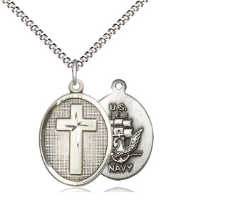 Sterling Silver Cross Navy Medal Religious Jewelry