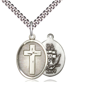 Sterling Silver Cross Navy Medal Religious Jewelry