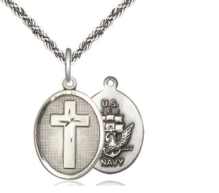 Sterling Silver Cross Navy Medal Religious Jewelry