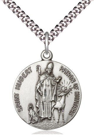 Sterling Silver Saint Hubert of Liege Medal Catholic Jewelry