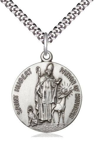 Sterling Silver Saint Hubert of Liege Medal Catholic Jewelry
