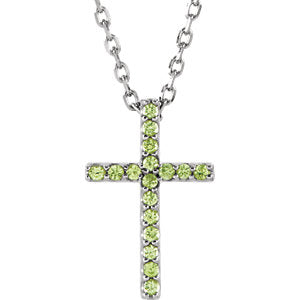 14K White Peridot Cross 16" Necklace