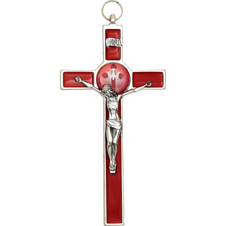 Red Enamel Crucifix with Epoxy Holy Spirit Image