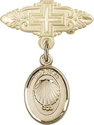 14kt Gold Filled Badge Pin With Cross Baptism Baby Badge