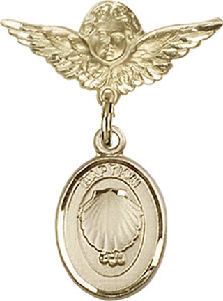 14kt Gold Filled Small Angel w/Wings Baptism Baby Badge