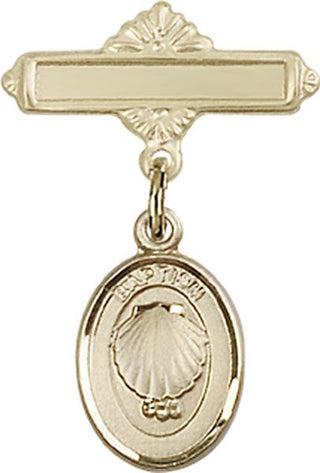 14kt Gold Polished Badge Pin Baptism Baby Badge
