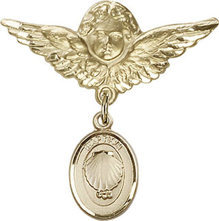 14kt Gold Large Angel w/Wings Baptism Baby Badge
