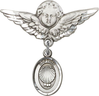 Sterling Silver Large Angel w/Wings Baptism Baby Badge