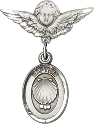 Sterling Silver Small Angel w/Wings Baptism Baby Badge