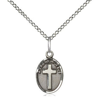Sterling Silver Friend In Jesus Cross Medal Religious and Catholic Jewelry