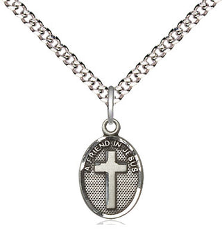 Sterling Silver Friend In Jesus Cross Medal Religious and Catholic Jewelry