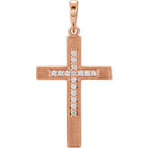 14K Rose .08 CTW Diamond Cross Pendant