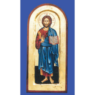 16" x 8" Hand Painted Arched and Gold Leaf Icon of Jesus the Teacher (Pantocrator)