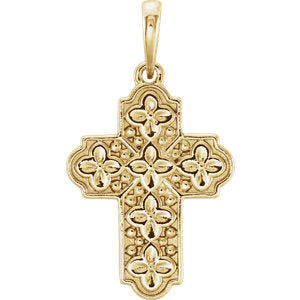 14K Gold Ornate Floral-Inspired Cross Pendant