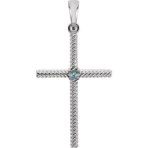 14K White Swiss Blue Topaz 31.95x16.3 MM Rope Design Cross Pendant