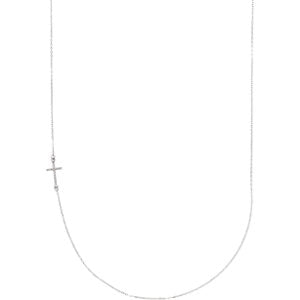 Sterling Silver .05 CTW Diamond Off-Center Sideways Cross 16" Necklace