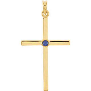 14K Gold Blue Sapphire Cross 30.6x16.6 MM Pendant