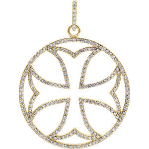 14K Gold 1 1/8 CTW Diamond Cross Pendant