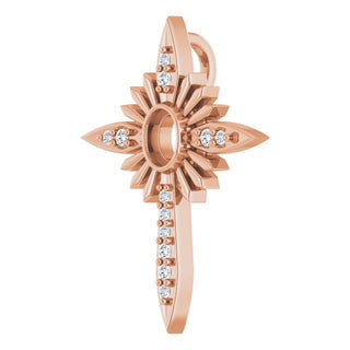 14K Rose 4x3 mm Oval .06 CTW Natural Diamond Semi-Set Nativity Cross Pendant