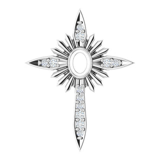 Platinum 4x3 mm Oval .06 CTW Natural Diamond Semi-Set Nativity Cross Pendant