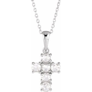 14K White 3/8 CTW Rose-Cut Natural Diamond Cross 16-18" Necklace