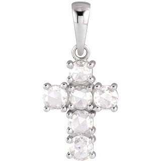 14K White 3/8 CTW Rose-Cut Natural Diamond Cross Pendant