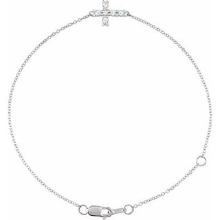 Sterling Silver 1/8 CTW Rose-Cut Natural Diamond Sideways Cross 6 1/2-7 1/2" Bracelet