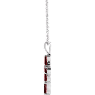 Sterling Silver Natural Mozambique Garnet Cross 16-18" Necklace