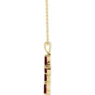 14K Yellow Natural Mozambique Garnet Cross 16-18" Necklace