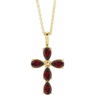 14K Yellow Natural Mozambique Garnet Cross 16-18" Necklace