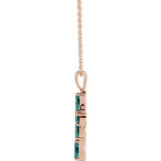 14K Rose Lab-Grown Alexandrite Cross 16-18" Necklace